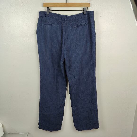 Lauren Ralph Lauren Andover Pant Womens 14 Navy Blue Stripe‎ Linen Wide Leg - Picture 6 of 9